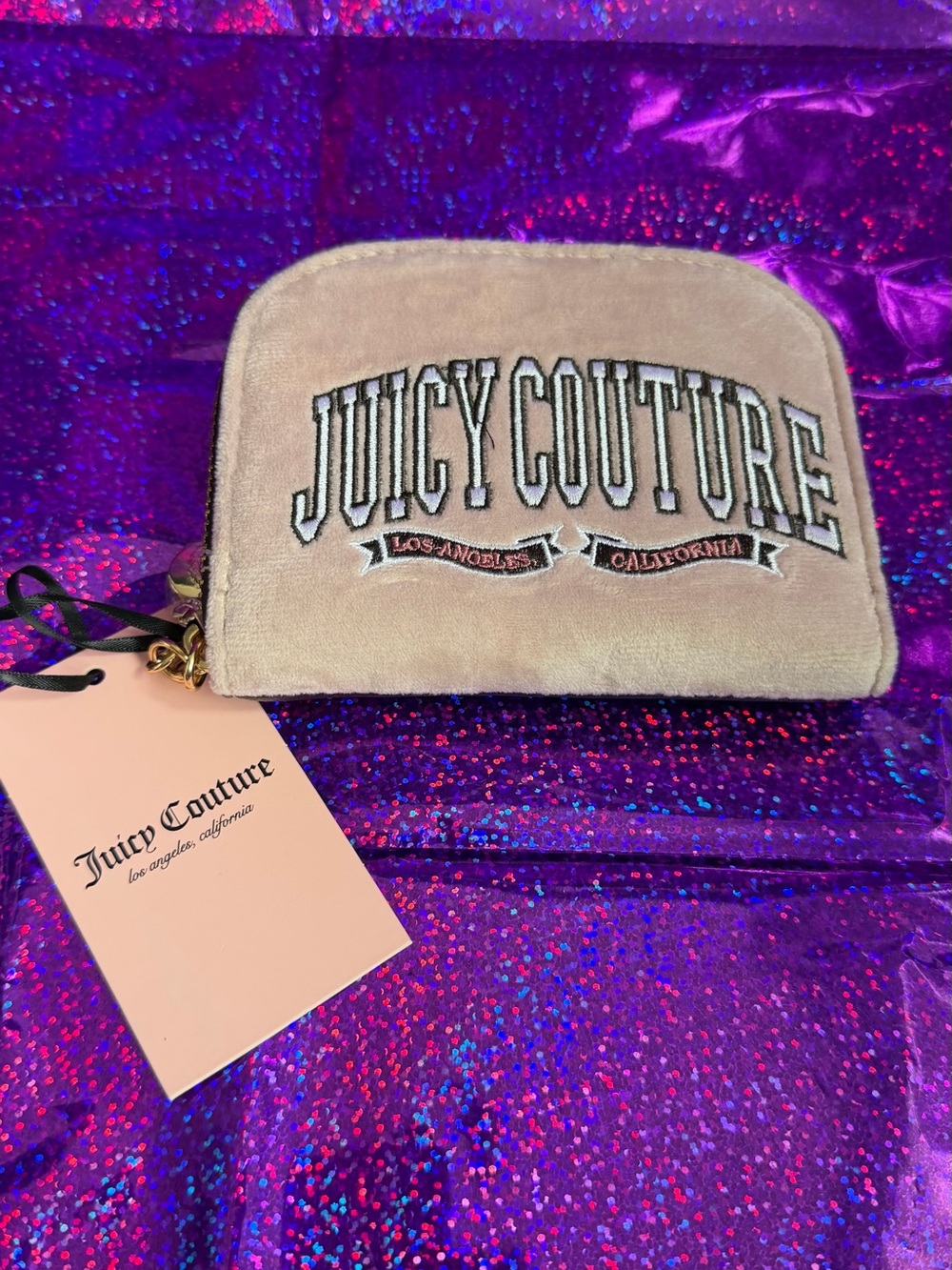 Juicy Couture Beige Velvet Logo wallet